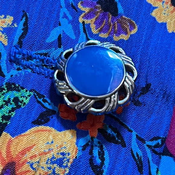 Leslie Fay vintage vibrant blue with floral bouquets two piece coordinated set - Picture 6 of 6